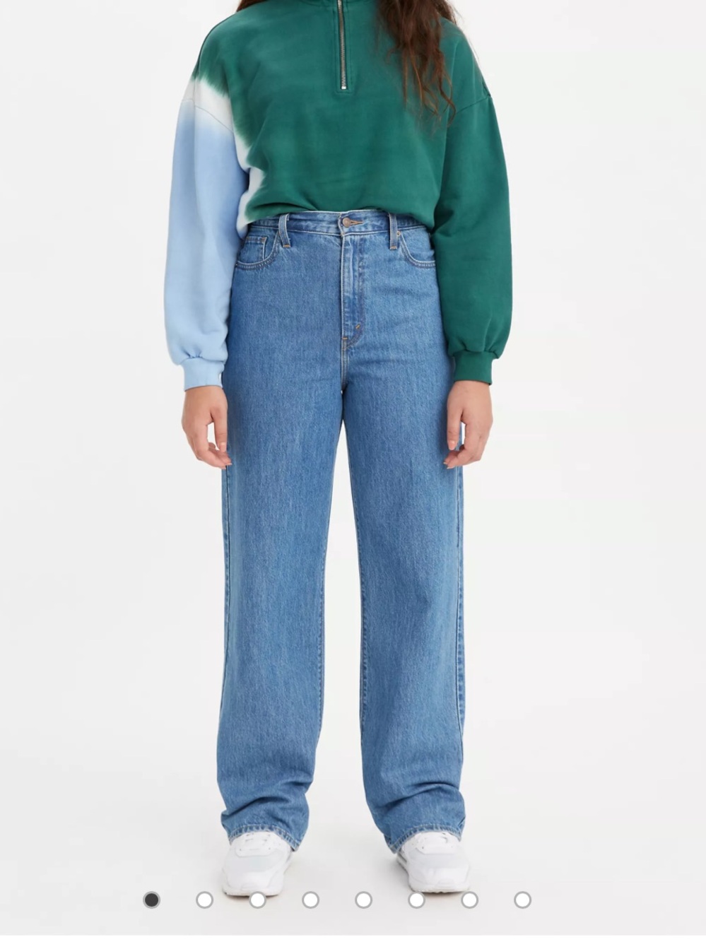 Distressed Levi's High Rise Straight-Leg Jeans in Medium Blue Wash